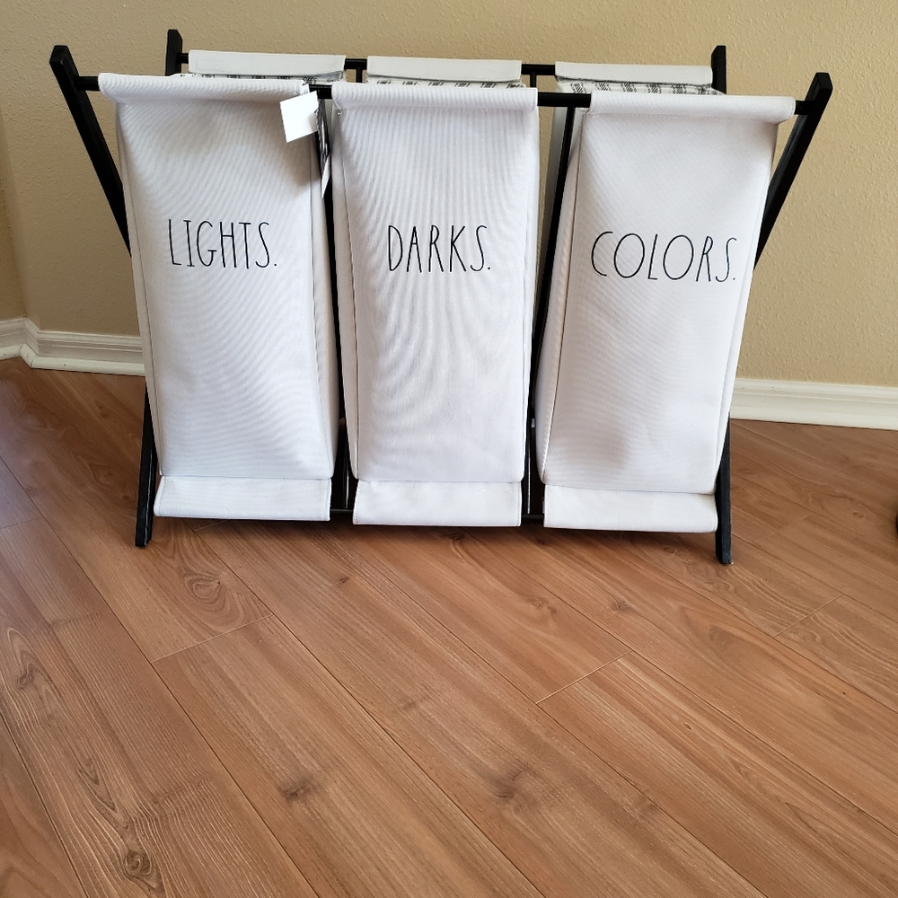 Rae Dunn LIGHTS DARKS COLORS laundry basket